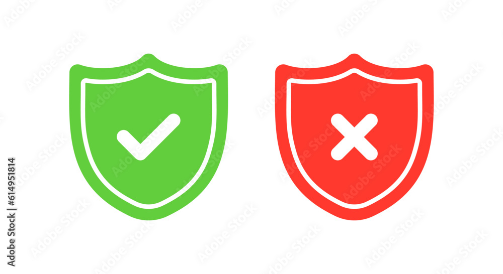 Aufkleber shields with check mark and cross mark