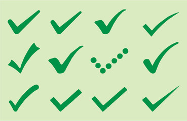 Green Check mark right or correct icons. Editable vector checklist vector design. Check-mark icon for business, office, poster, and web designs. eps 10.