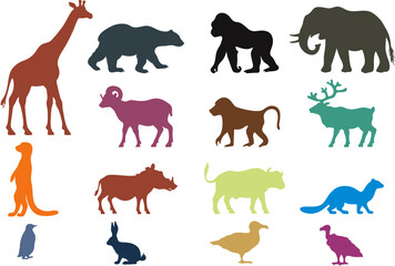 Mammal Animals, wildlife icons, forest habitat. High resolution illustration. Easy to reuse for  Veterinary clinic or medicine packing or marketing poster, banner and flyer.