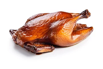 Acrylic prints Beijing Whole roast duck on a white background. Grilled pecking duck. Ai generative.