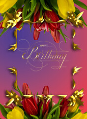 postcard , Internet banner  with a birthday greeting, with the inscription - happy birthday, 3d illustration