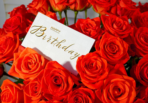 postcard , Internet banner  with a birthday greeting, with the inscription - happy birthday,  a bouquet of flowers with a note of congratulations