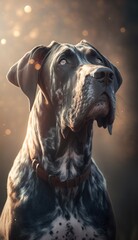 Portrait of a great dane dog on a dark background. Generative AI