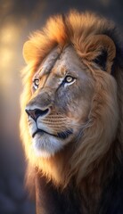 Fototapeta premium Portrait of a male lion (Panthera leo), Generative AI