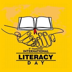 International Literacy day, 8 september,  One continuous single line hand 