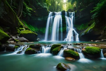 waterfall in jungle wallpaper background generated by AI