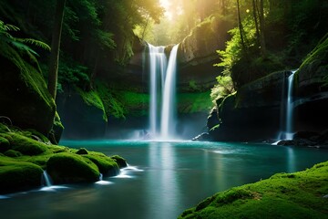 Fototapeta na wymiar waterfall in jungle wallpaper background generated by AI