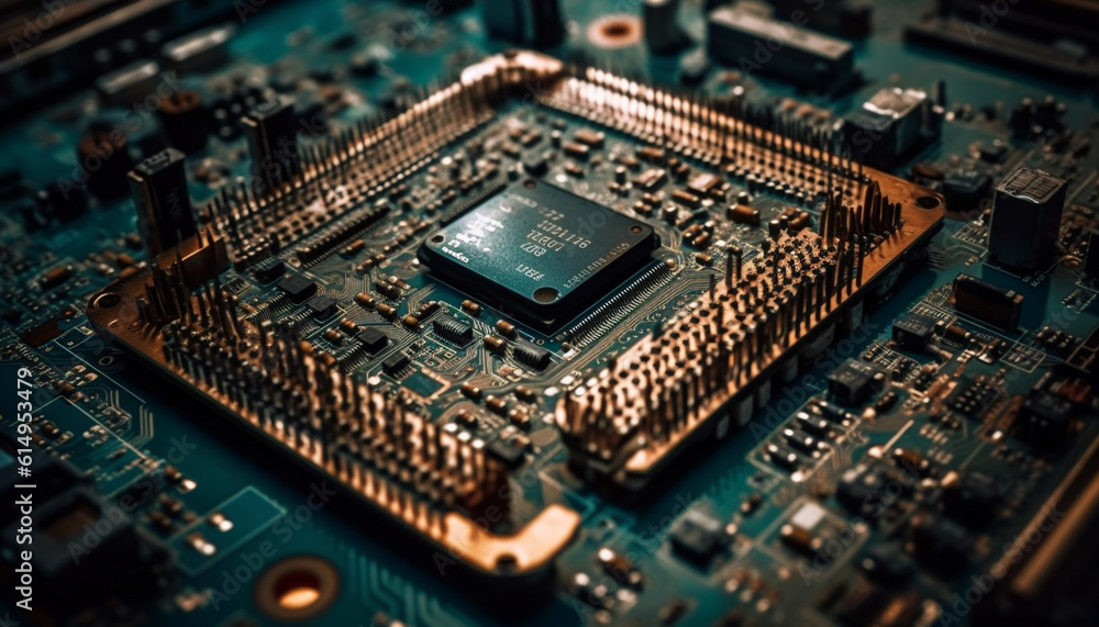Aufkleber complexity of semiconductor industry shown in close up of computer chip generated by ai