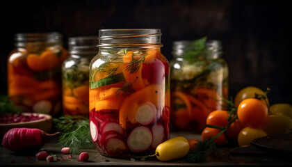 Fototapeta na wymiar Fresh organic vegetable salad with marinated tomato and garlic herb generated by AI