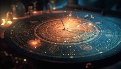 The antique sundial symbolizes time and astronomy in architecture generated by AI
