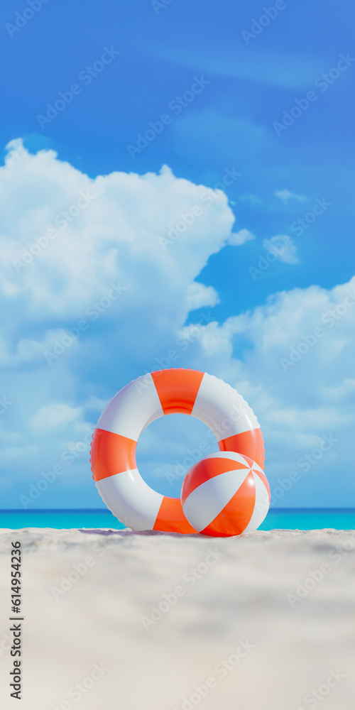 Poster background image of traveling and relaxing on a summer beach, 3d rendering