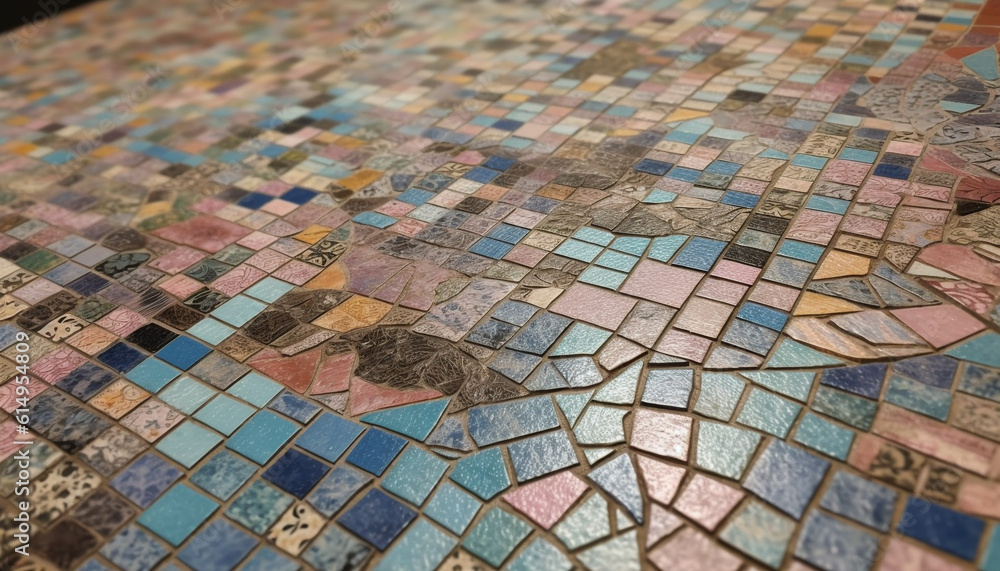 Poster geometric square tiles create vibrant mosaic flooring in modern architecture generated by ai