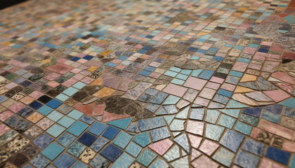 Geometric square tiles create vibrant mosaic flooring in modern architecture generated by AI