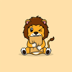 Cute baby lion cartoon sleeping on pillow flat vector icon illustration. 
