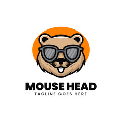 Vector Logo Illustration Mouse Head Mascot Cartoon Style.