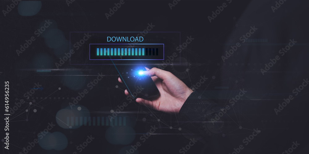 Poster concept of transferring , uploading, and downloading data ,cloud computing technology transformation
