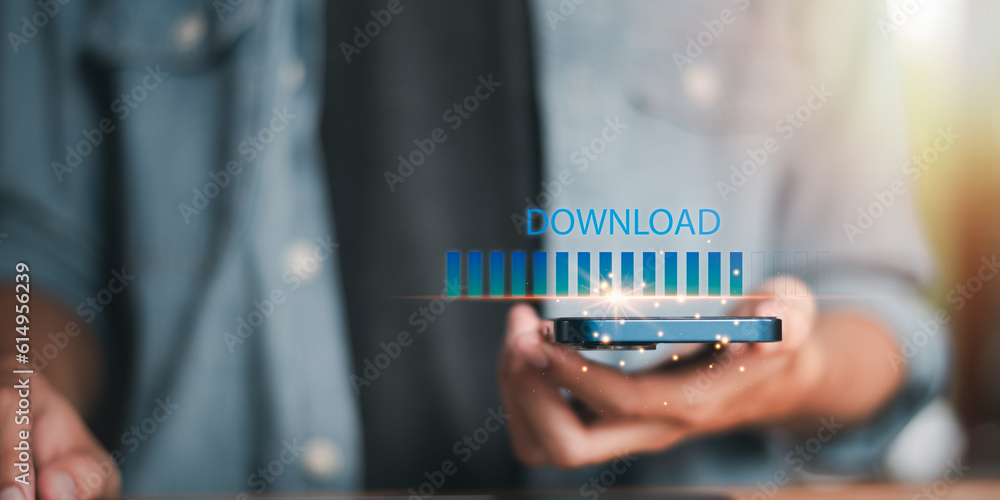 Poster concept of transferring , uploading, and downloading data ,cloud computing technology transformation