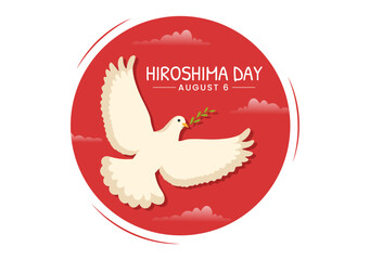 Hiroshima Day Vector Illustration on 6 August with Peace Dove Bird and Nuclear Explosion Background in Flat Cartoon Hand Drawn Templates