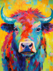 A Fauvism Style Painting of a Bison | Generative AI