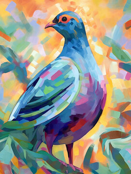 A Fauvism Style Painting of a Pigeon | Generative AI
