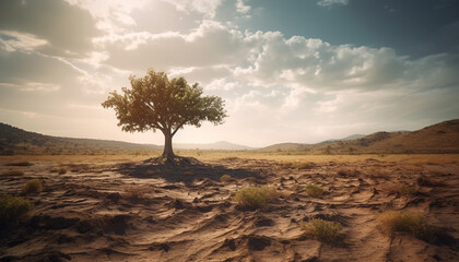 Obraz premium The sun sets on the tranquil African landscape, a beauty generated by AI