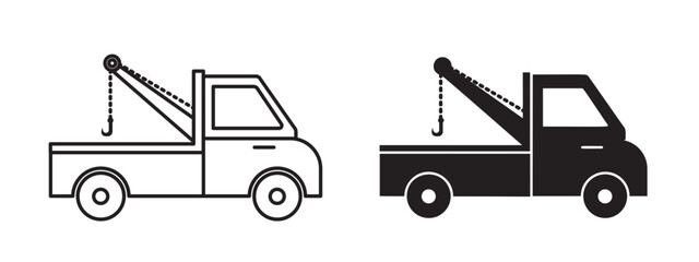Car tow truck icon. Insurance recovery service truck with crane. 