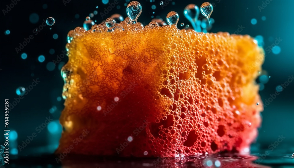 Poster flowing water drops create abstract underwater wave pattern, refreshing summer drink generated by ai