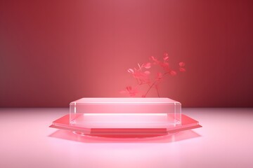 Background 3d crystal modern pink glass podium platform. cosmetic product presentation and display stand. Generative AI