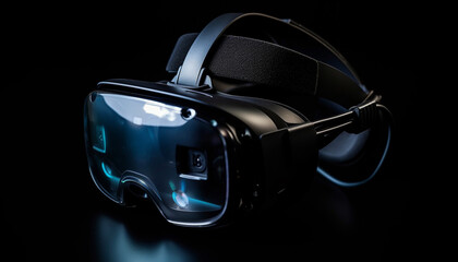 Immerse in futuristic virtual reality with wireless headset and eyewear generated by AI