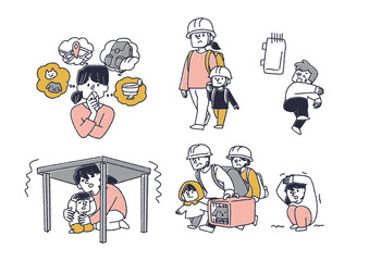 地震などの自然災害に関するイラストセット