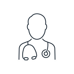 Health care. Medic specialist. Doctor consult.Vector linear icon isolated on white background.