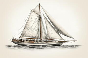 Engraved vintage sailing yacht boat illustration with transparent background. Generative AI