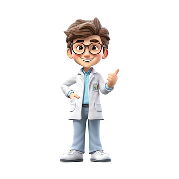 3D Happy cartoon doctor. Cartoon doctor on transparent background. Generative AI