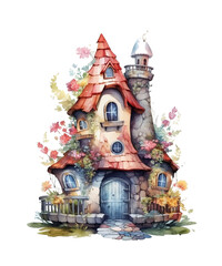Fairy House Watercolor Sublimation, Fairy House Watercolor Clipart Bundle, Generated AI 
