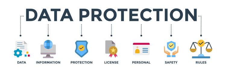 Fototapeta na wymiar Data protection banner web icon vector illustration concept with icon of data, information, protection, license, personal, safety and rules