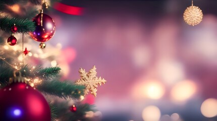 Fototapeta premium Christmas tree decorations, Christmas-themed background, bokeh background. Generative AI