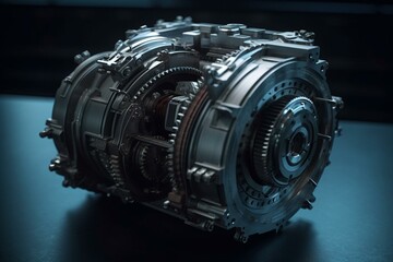 Fototapeta na wymiar Computer generated 3D gearbox model for engineering CAD. Generative AI