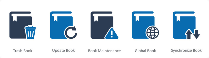A set of 5 Document icons as trash book, update book, book maintenance