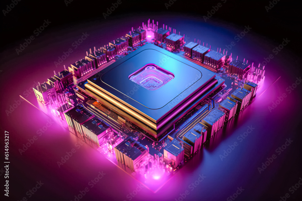 Poster cpu in a chip on a circuit board. generative ai