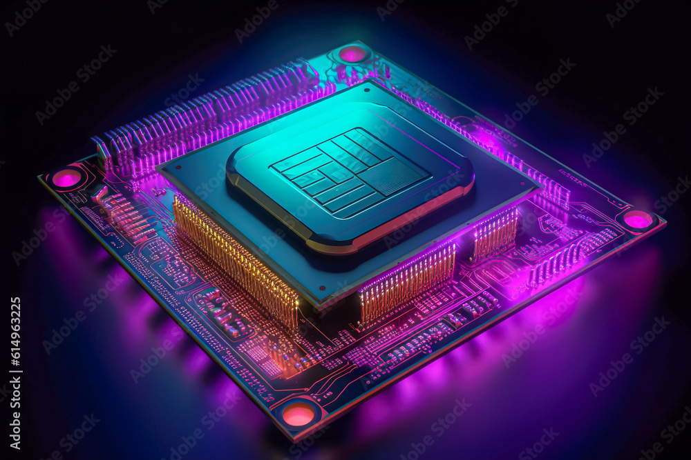 Poster cpu in a chip on a circuit board. generative ai