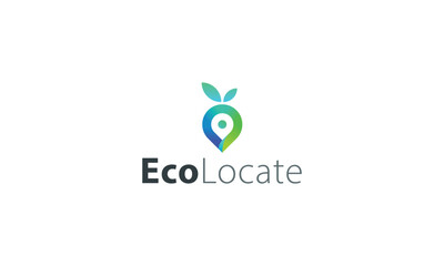 Location pin ecological place modern green leafy unique logo