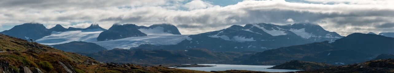 Fototapeta na wymiar Panoramic View from scenic route 55 Sognefjellet, Jotunheimen National Park, Norway