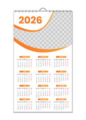 Wall Calendar 2026, Wall calendar design template for 2026, minimalist, clean, and elegant design Calendar for 2026,wall calendar template design