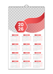 Wall Calendar 2026, Wall calendar design template for 2026, minimalist, clean, and elegant design Calendar for 2026,wall calendar template design