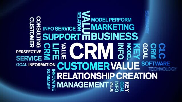 CRM animated tag word cloud;text design animation kinetic typography seamless loop.
