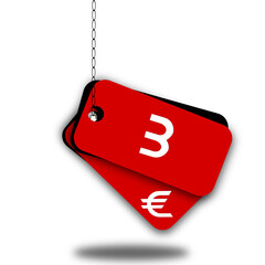 3 euro red tag. Three white euro.