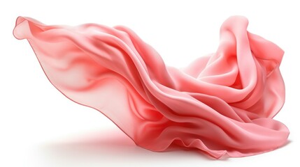 pink fabric flowing in the wind on isolated white background