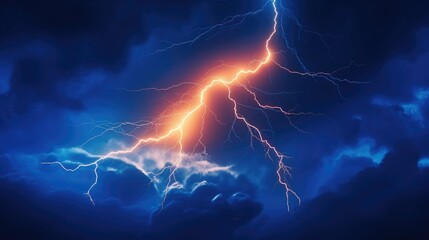 Illuminating Lightning Bolts Amidst Dark Blue Clouds, Portraying Electric Drama in the Night Sky