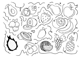 simple hand drawn fruits doodle set
