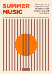 guitar and sun. summer music festival event poster template vector illustration